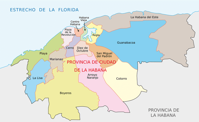 Stadtplan von Havanna mit dem Stadtinneren.